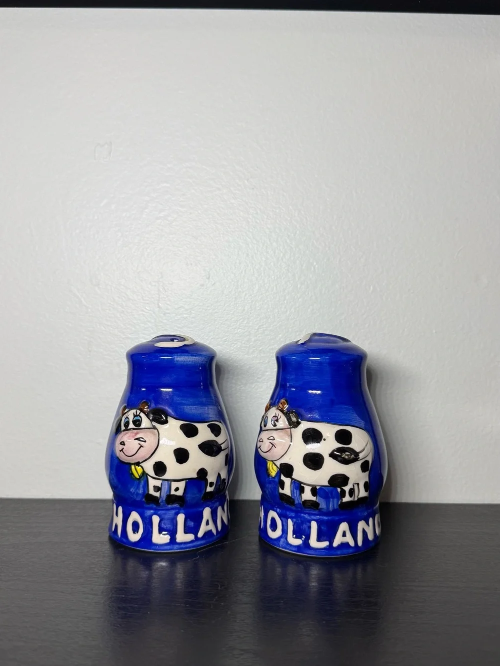 Vintage 1990s Holland Cow Salt And Pepper Hand Painted Shakers